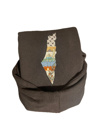 Threads of Solidarity: Embroidered Palestine Map Hoodie