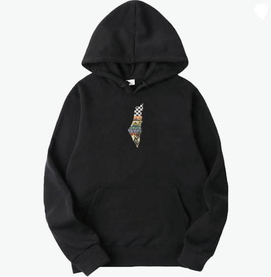 Threads of Solidarity: Embroidered Palestine Map Hoodie